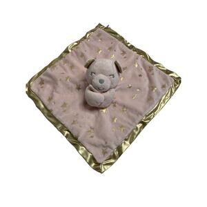 BABY ESSENTIAL Pink Bear with Gold Ears Stars Trim Lovey Security Blanket Plush